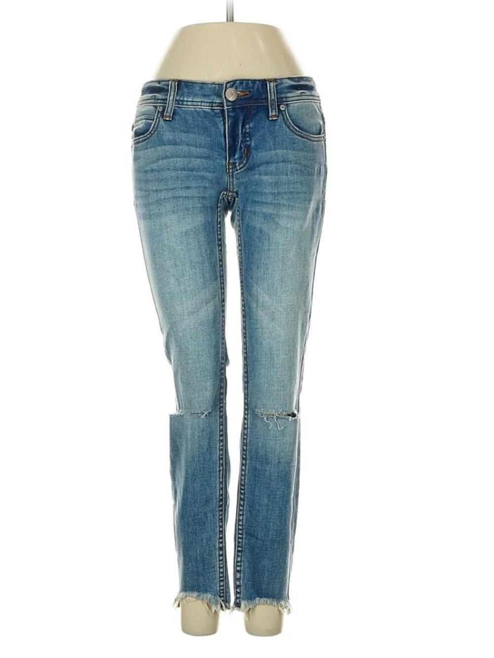 Free People Women's Ripped Cropped Skinny Jeans In Tupelo Blue Wash - Size 24